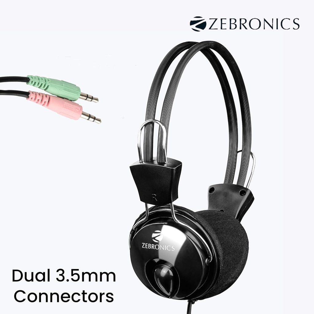 ZEBRONICS Zeb Pleasant Wired Over The Ear Headphone with Mic (Black)