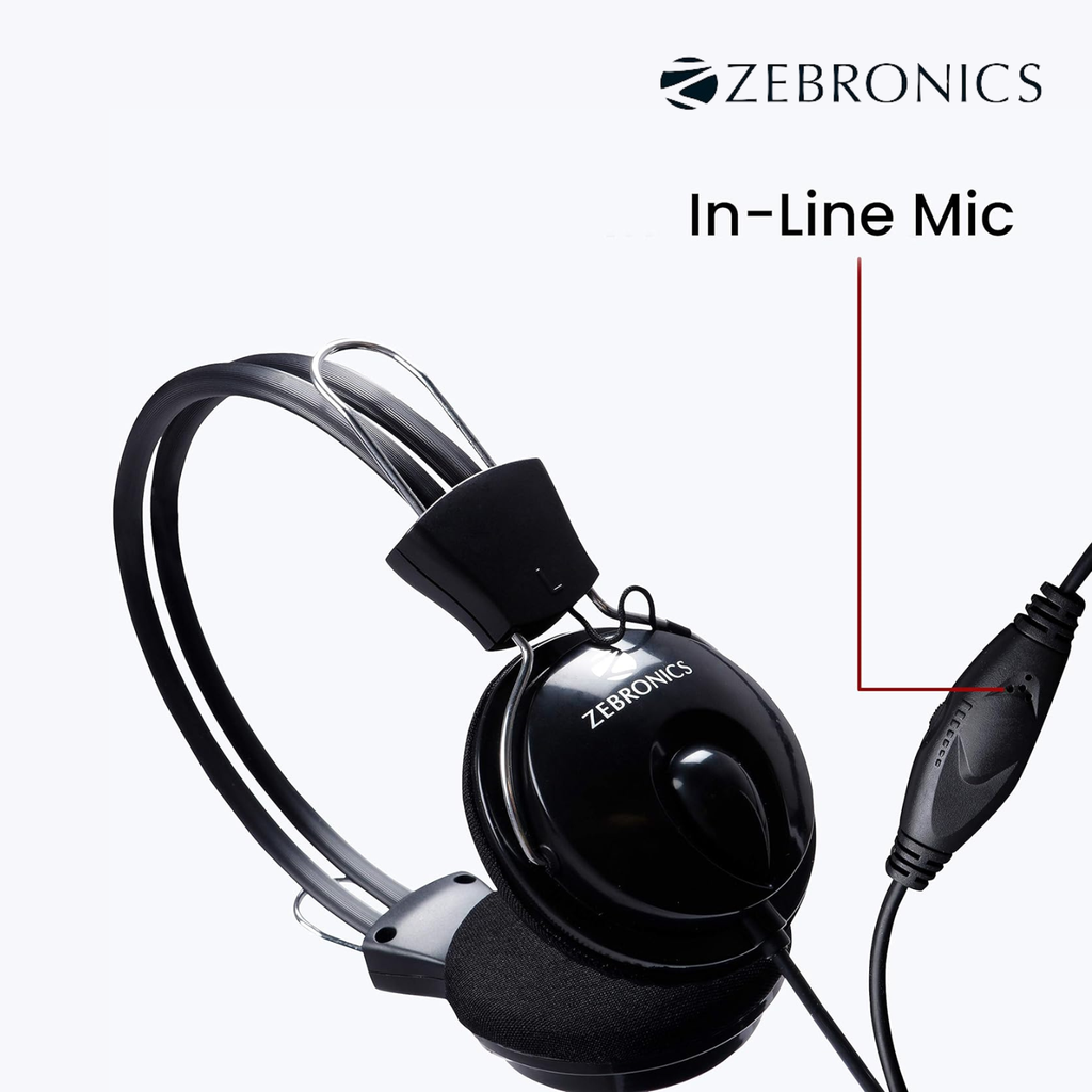 ZEBRONICS Zeb Pleasant Wired Over The Ear Headphone with Mic (Black)